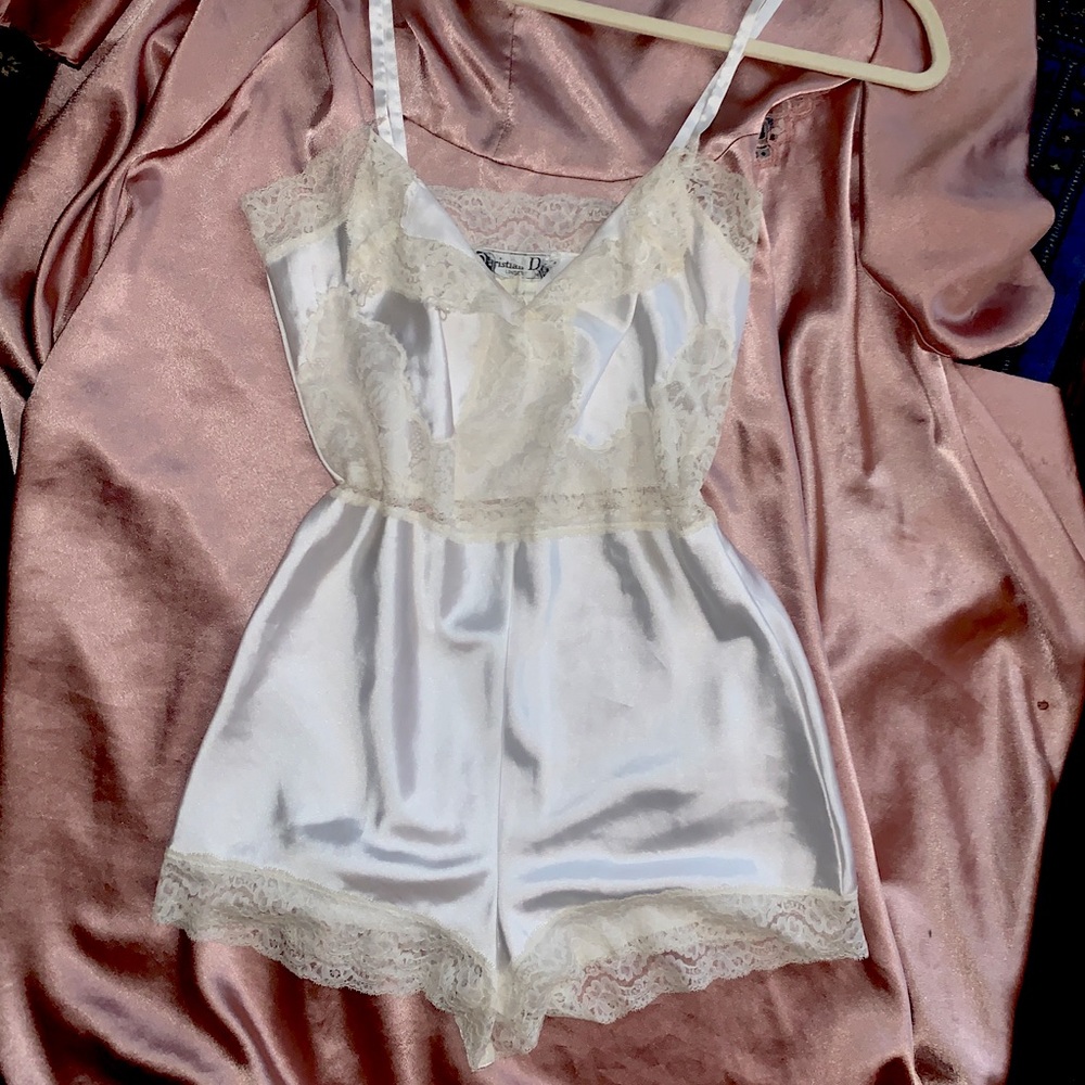 Christian Dior vintage white satin and lace teddy